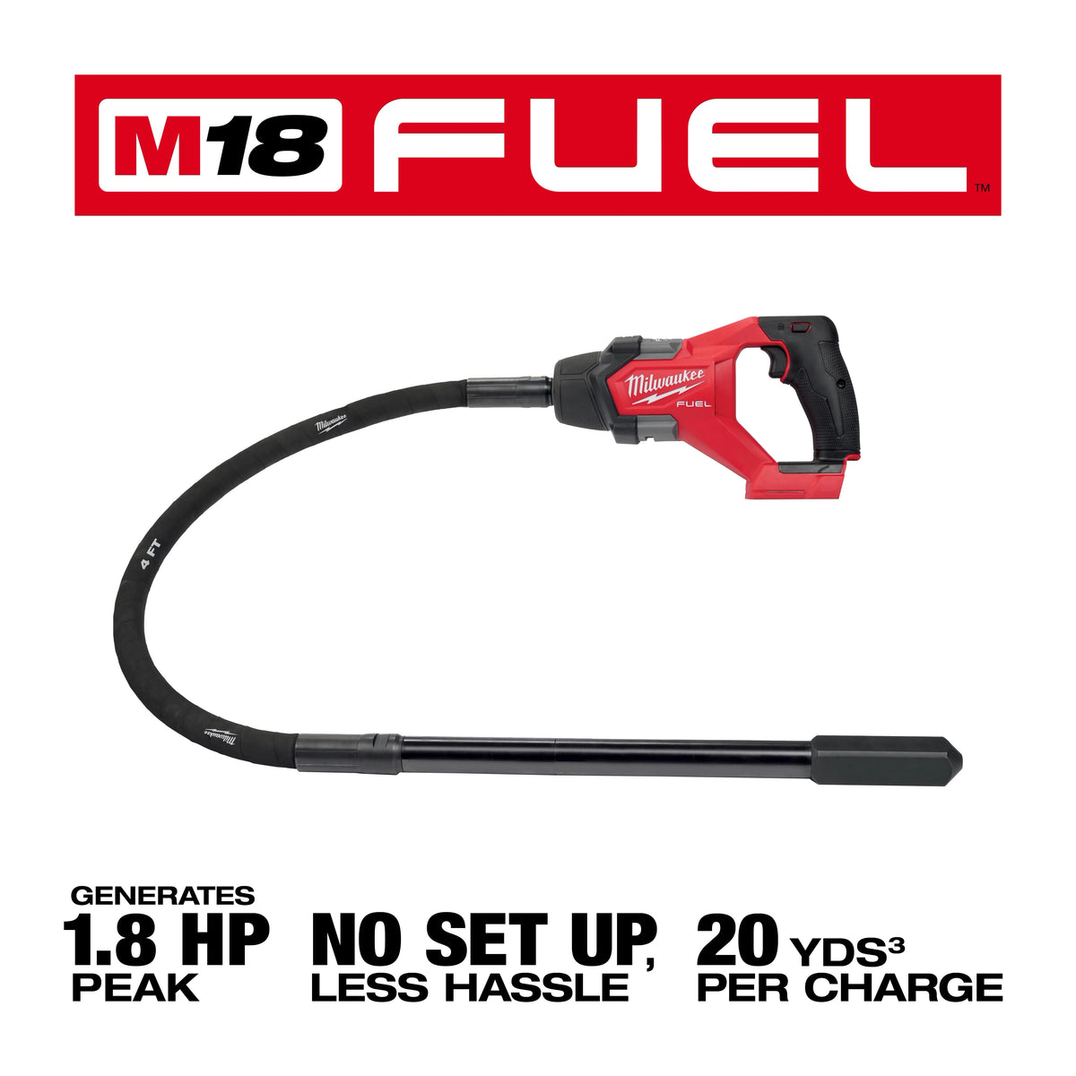 Milwaukee M18 FUEL concrete pencil vibrator, angle