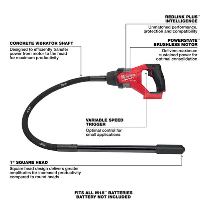 Milwaukee M18 FUEL concrete pencil vibrator, detail