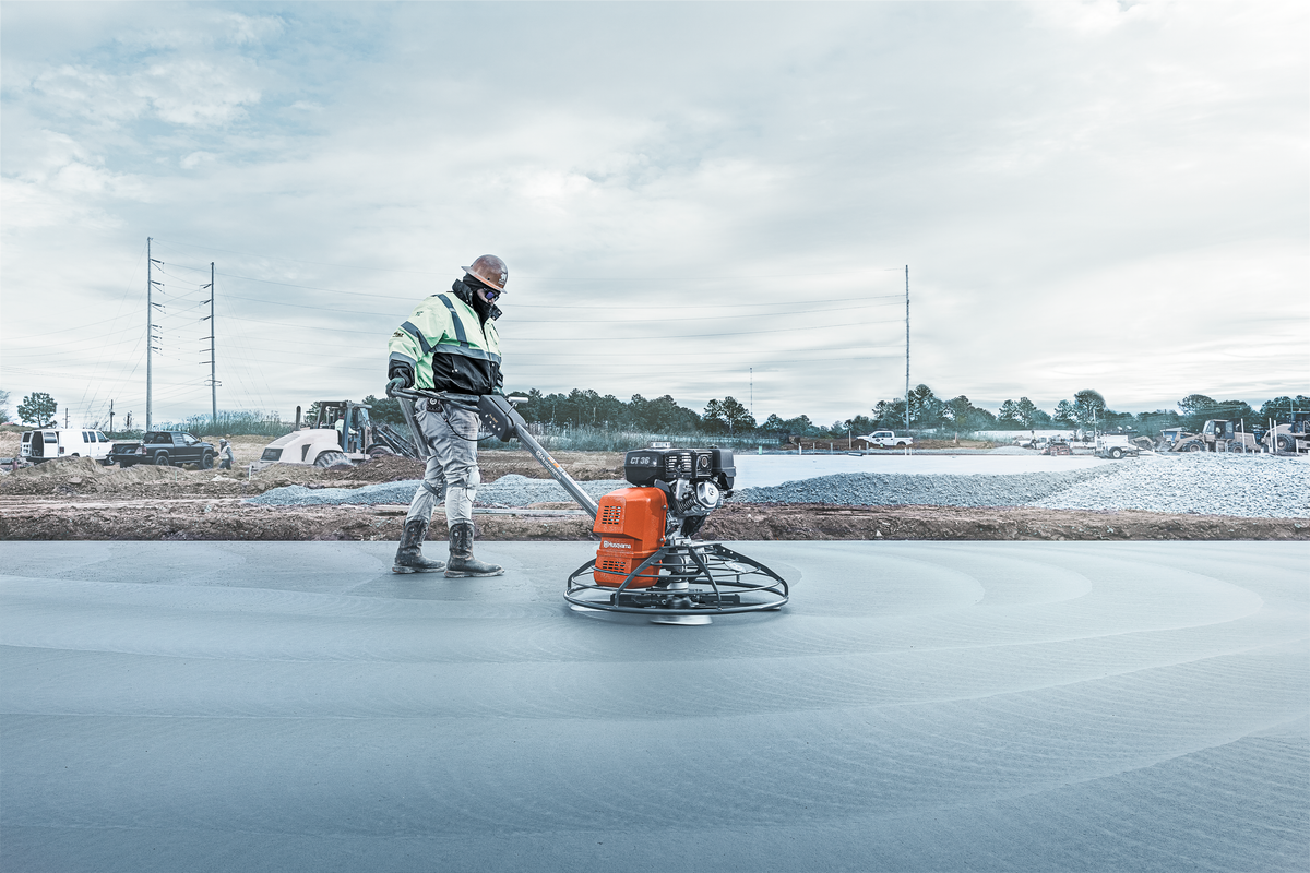 Husqvarna CT 36 Walk Behind Trowel in Action on Concrete