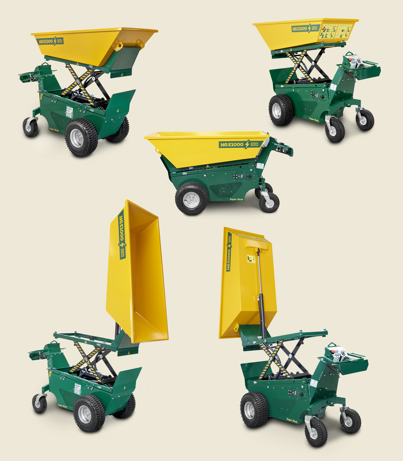 HG E1000 Super Skub High Tip battery-powered mini dumper - multiple views