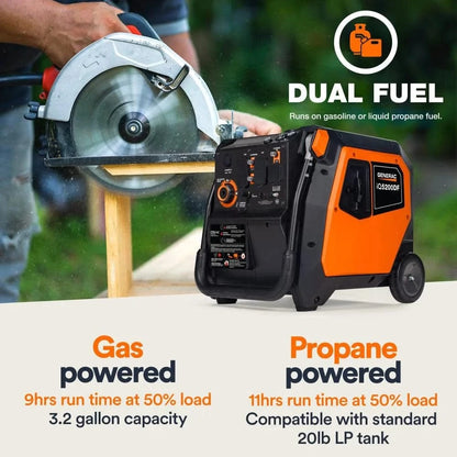 Generac IQ5200 5,200 Watt Dual Fuel 50-State Portable Inverter Generator with COsense Technology