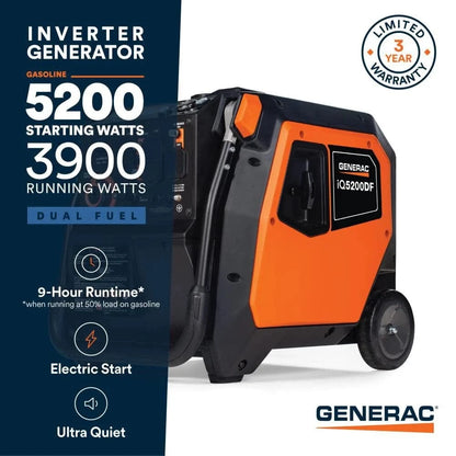Generac IQ5200 5,200 Watt Dual Fuel 50-State Portable Inverter Generator with COsense Technology