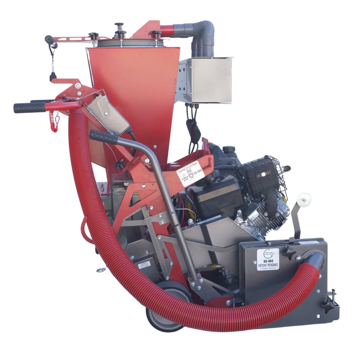 Gorilla GS443 saw and vacuum combo, operator side with 3-inch vacuum hose