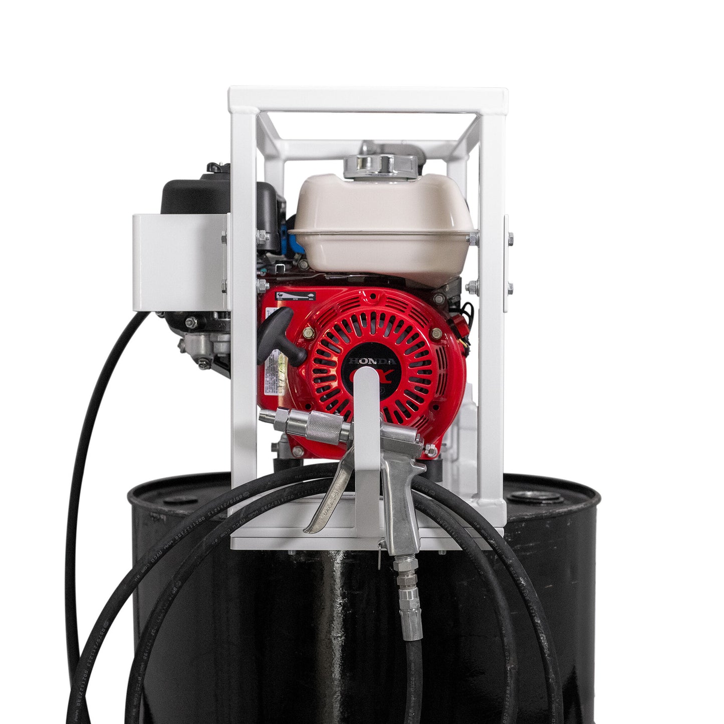 Minnich Multi-Purpose Sprayer side view showing Honda GX160 engine and adjustable fan spray gun