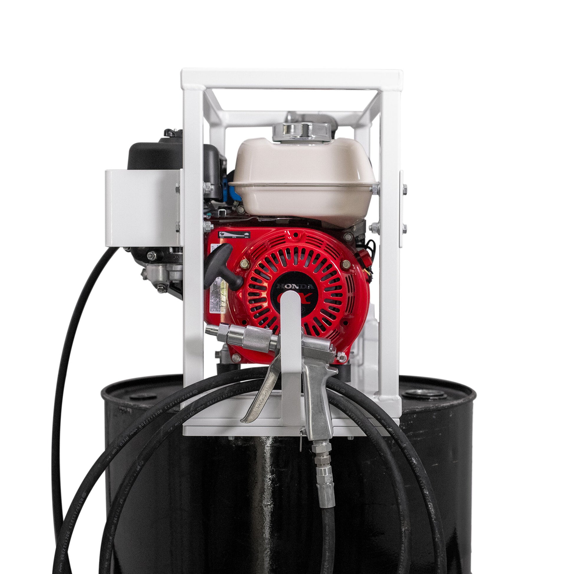 Minnich Multi-Purpose Sprayer side view showing Honda GX160 engine and adjustable fan spray gun