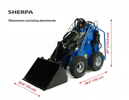 Sherpa 100 2Speed dimensions - 47 in tall, 59.8 in long, 29.9 in wide (excluding attachments)